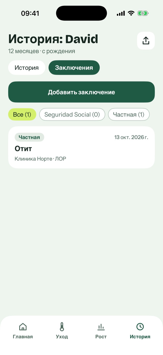 Список медицинских заключений с фильтрами по государственной и частной медицине